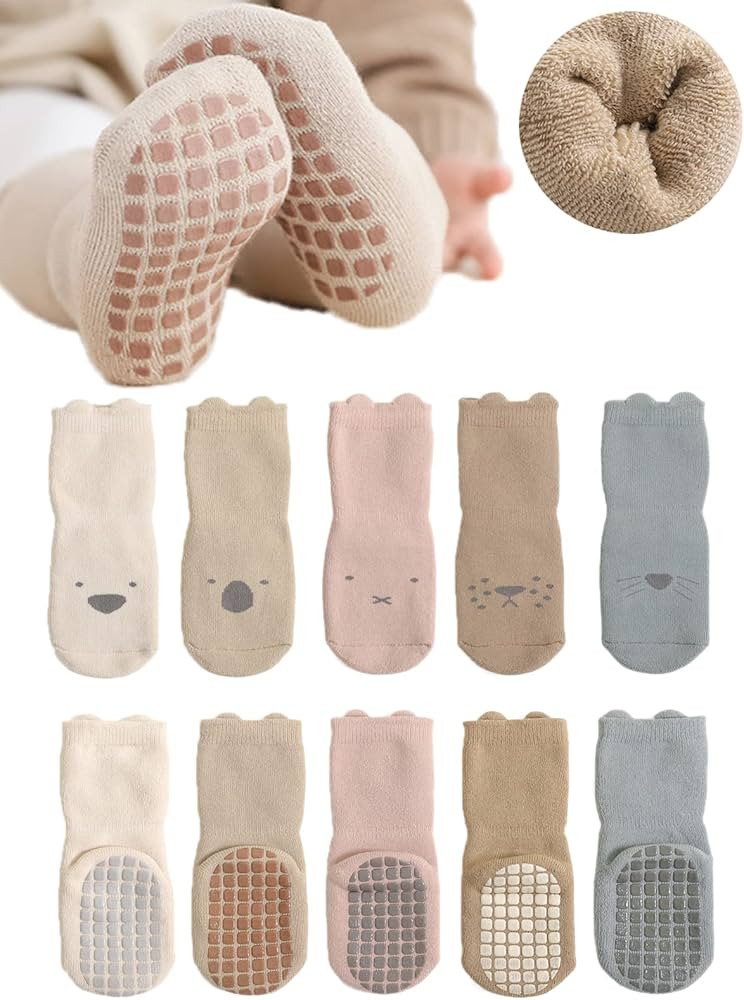 BEHELE Baby Non-skid Grip Socks Toddler Socks Warm Thick Anti Skid Slipper Crew Socks for Girls B... | Amazon (US)