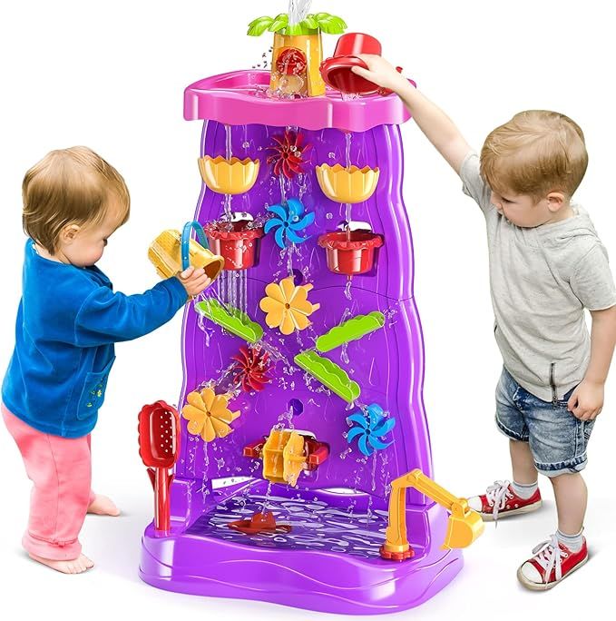 TEMI Toddlers Water Table Waterfall Maze-Like Wall - Double-Sided Water Sand Table for Kids, 32 P... | Amazon (US)