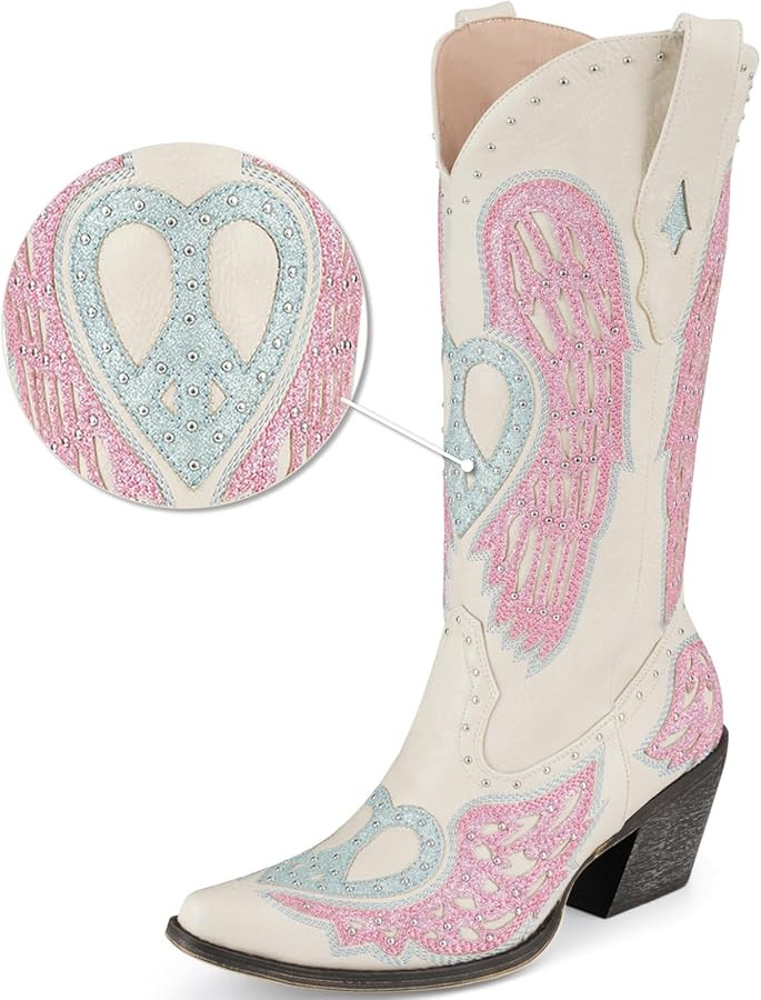 Oh Mispares Women’s Wide Calf High Cowgirl Boots Western Pointed Toe Embroidered Cowboy Boot Un... | Amazon (US)