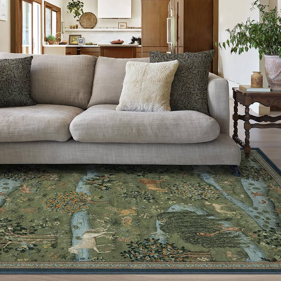 RUGGABLE x Morris & Co Washable Area Rug – Owl & Willow Green 5x7, Stain-Resistant, Non-Slip ... | Amazon (US)