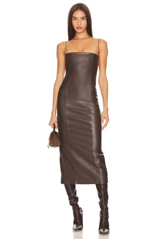 AAIZEL Faux Leather Midi Dress in Dark Brown from Revolve.com | Revolve Clothing (Global)