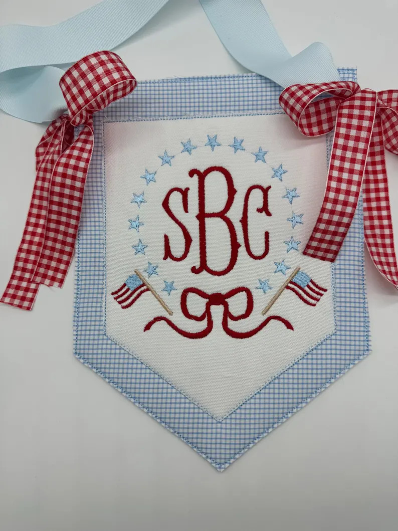 Red White and Blue Wreath Banner, Red white and two Flag Banner, Fourth of July Door Decoration, ... | Etsy (US)