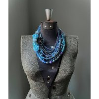 Chunky Blue Flower Statement Necklace Art Deco Bridal Bohemian Bib Boho Crystal Vintage | Etsy (US)