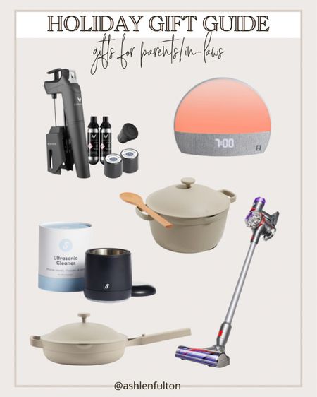 Holiday gift guide for the parents/in laws! Christmas gifts, holiday gifts for family, dyson vacuum, hatch alarm, wine opener, our place pots and pans, ultrasonic cleaner 

#LTKGiftGuide #LTKCyberweek #LTKSeasonal
