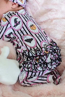 Halloween Glow-in-the Dark Ruffle Zipper Bamboo Footie | Galloween | Caden Lane