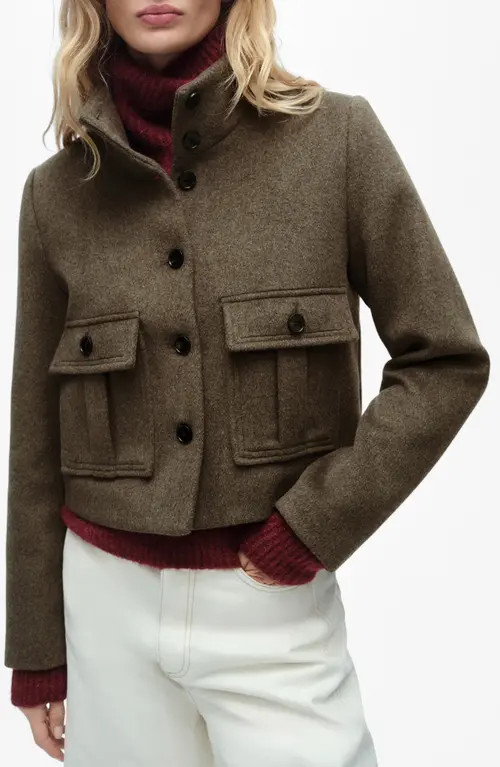 MANGO Boxy Crop Jacket in Khaki Brown at Nordstrom, Size Xx-Large | Nordstrom