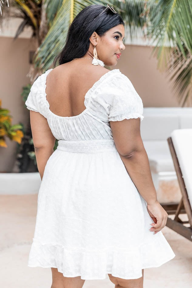 Delighted Smile Ivory Eyelet Puff Sleeve Mini Dress | Pink Lily