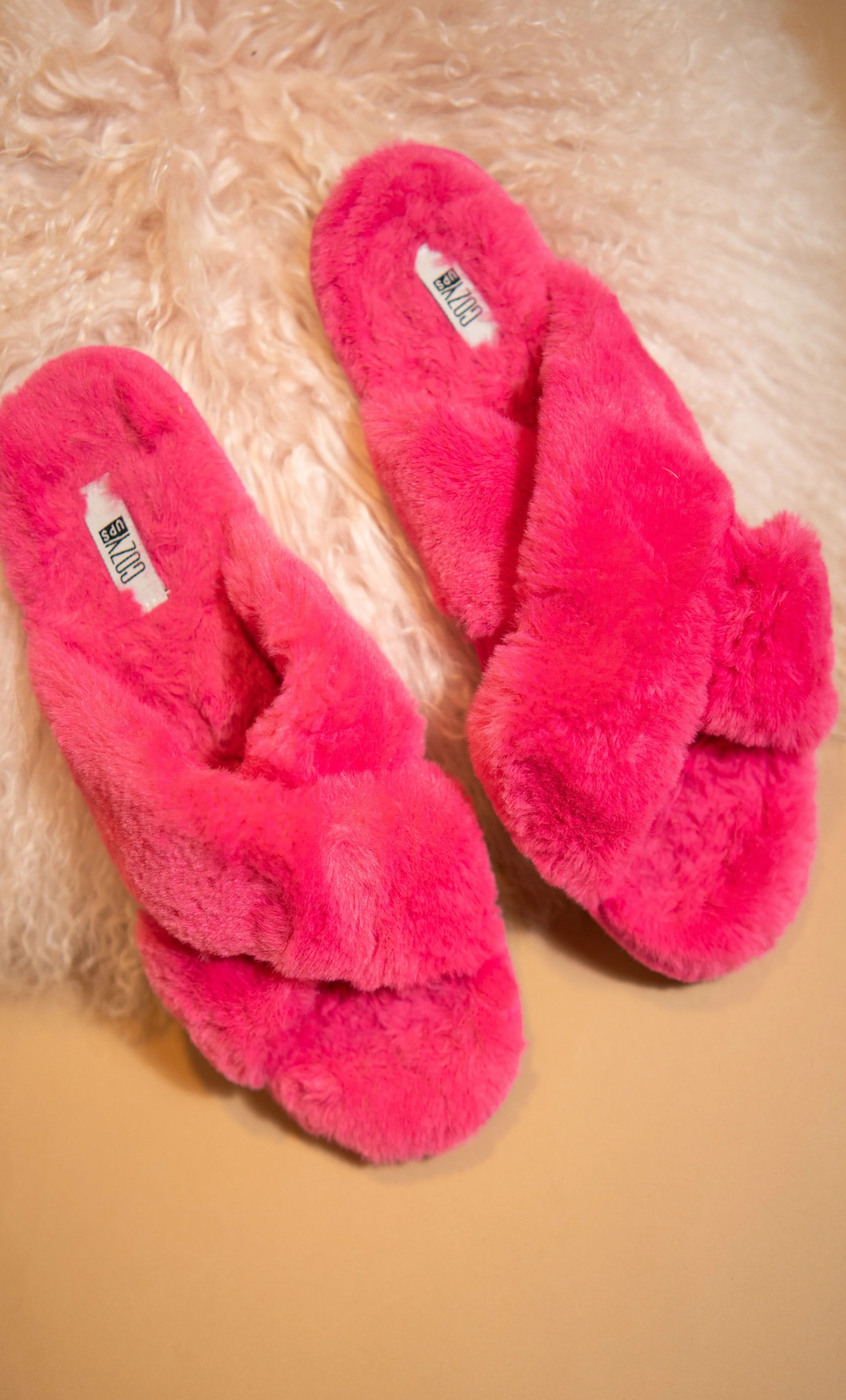 Fluffy Pink Willa Slippers | Cozy Ups