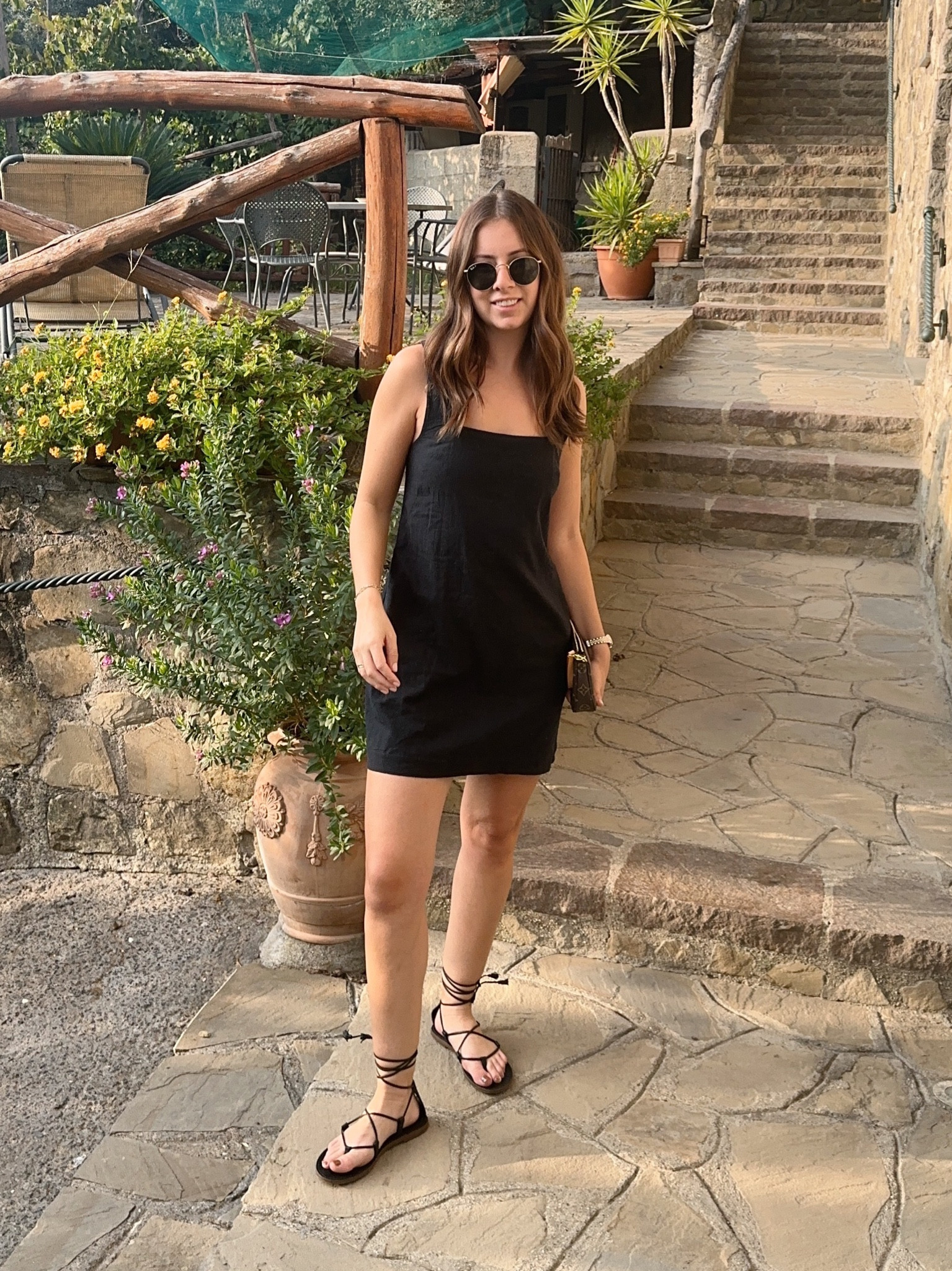 Black linen mini dress outfit. Italy dinner outfit in October. October Italy outfit  

#LTKfindsunder100 #LTKxMadewell #LTKstyletip