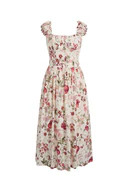 Rosalina Smocked Pomegranate Print Strap Dress in Linen Blend | Fabrique