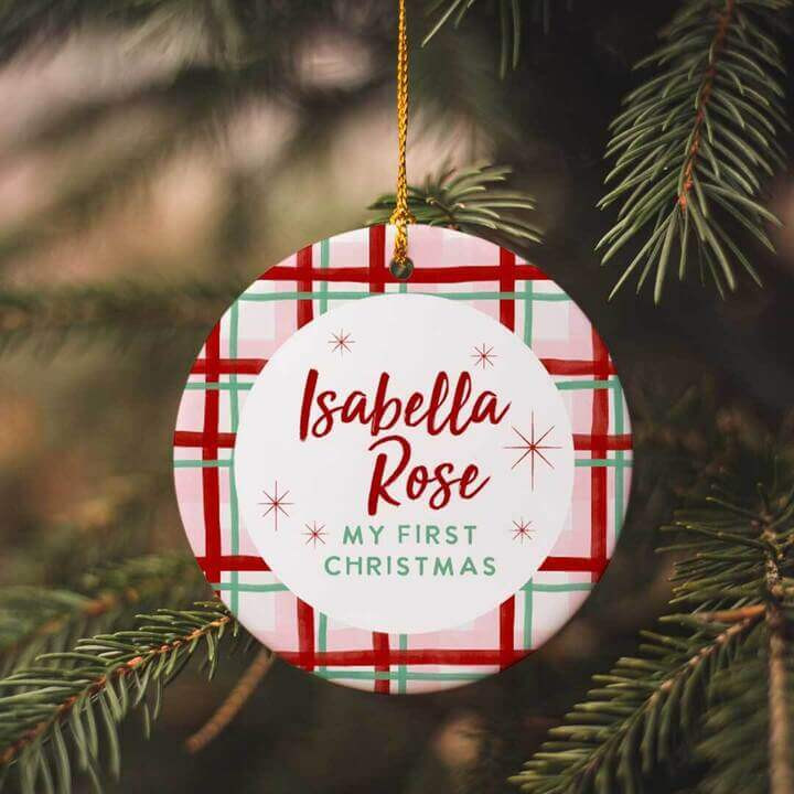 Personalized Ceramic Christmas Ornament | Watercolor Plaid | Caden Lane