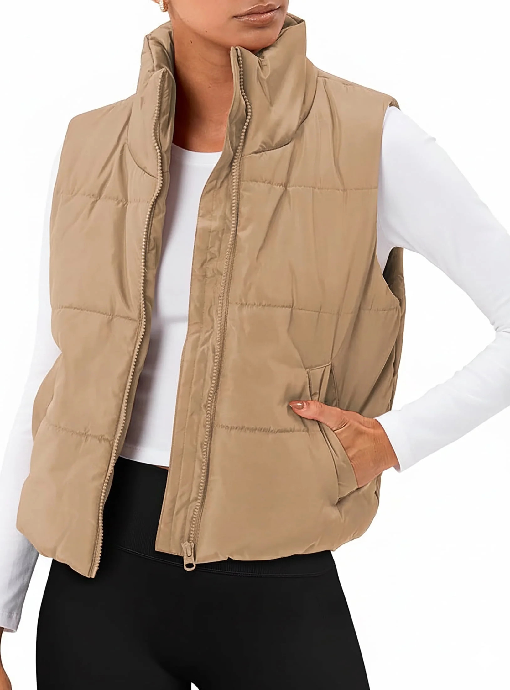 SUNBS Puffer Vest Women Sleeveless Winter Cropped Outerwear Warm Puffer Lightweight Stand-up Coll... | Walmart (US)