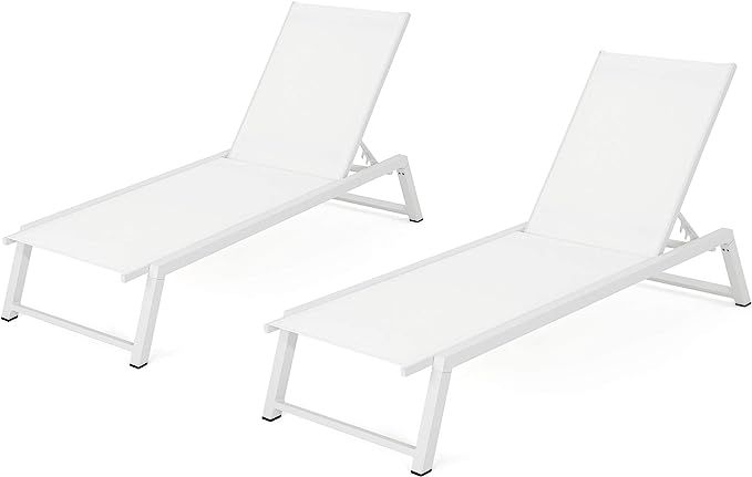 Christopher Knight Home Belle Outdoor Mesh Chaise Lounges, 2-Pcs Set, White Mesh / White | Amazon (US)