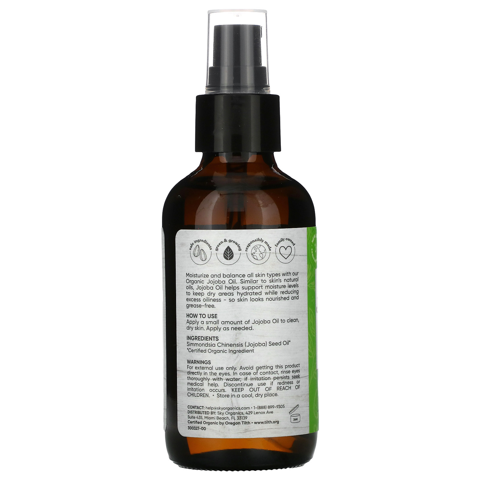 Sky Organics Organic Jojoba Oil to Balance and Hydrate Face and Body, 4 fl oz | Walmart (US)