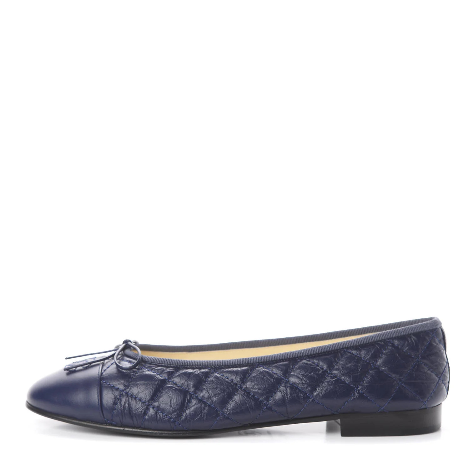 Chanel Aged Calfskin Quilted CC Cap Toe Ballerina Flats 39.5 Navy 583680 | FASHIONPHILE (US)
