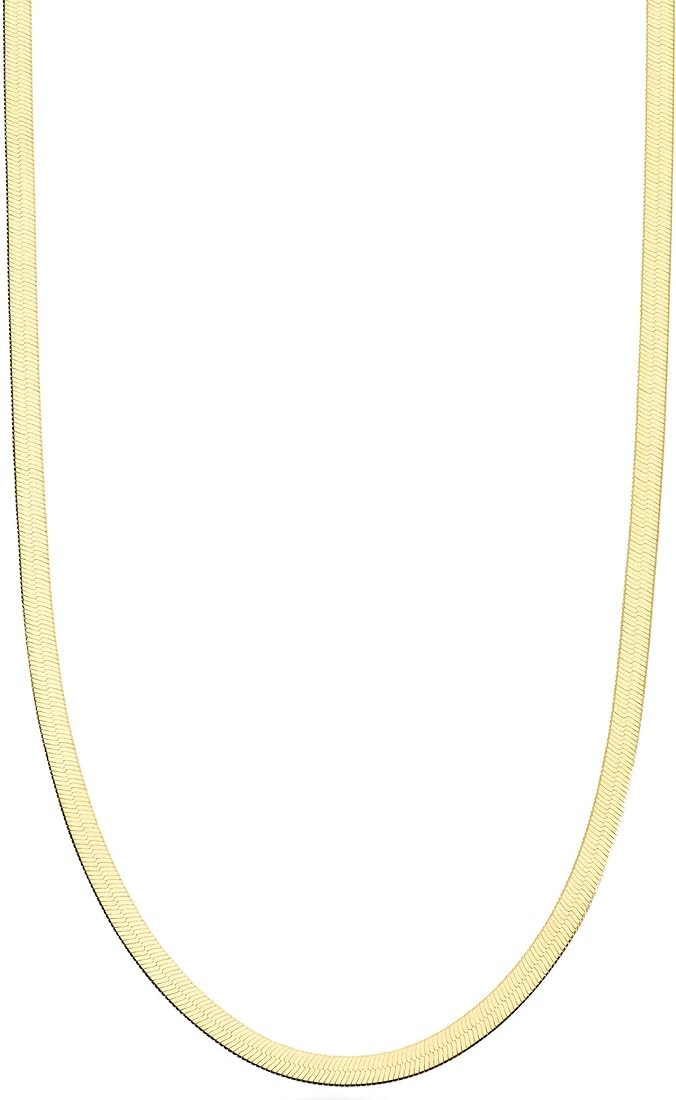 Miabella 18K Gold Over Sterling Silver Italian Solid 3.5mm Flexible Flat Herringbone Chain Neckla... | Amazon (US)