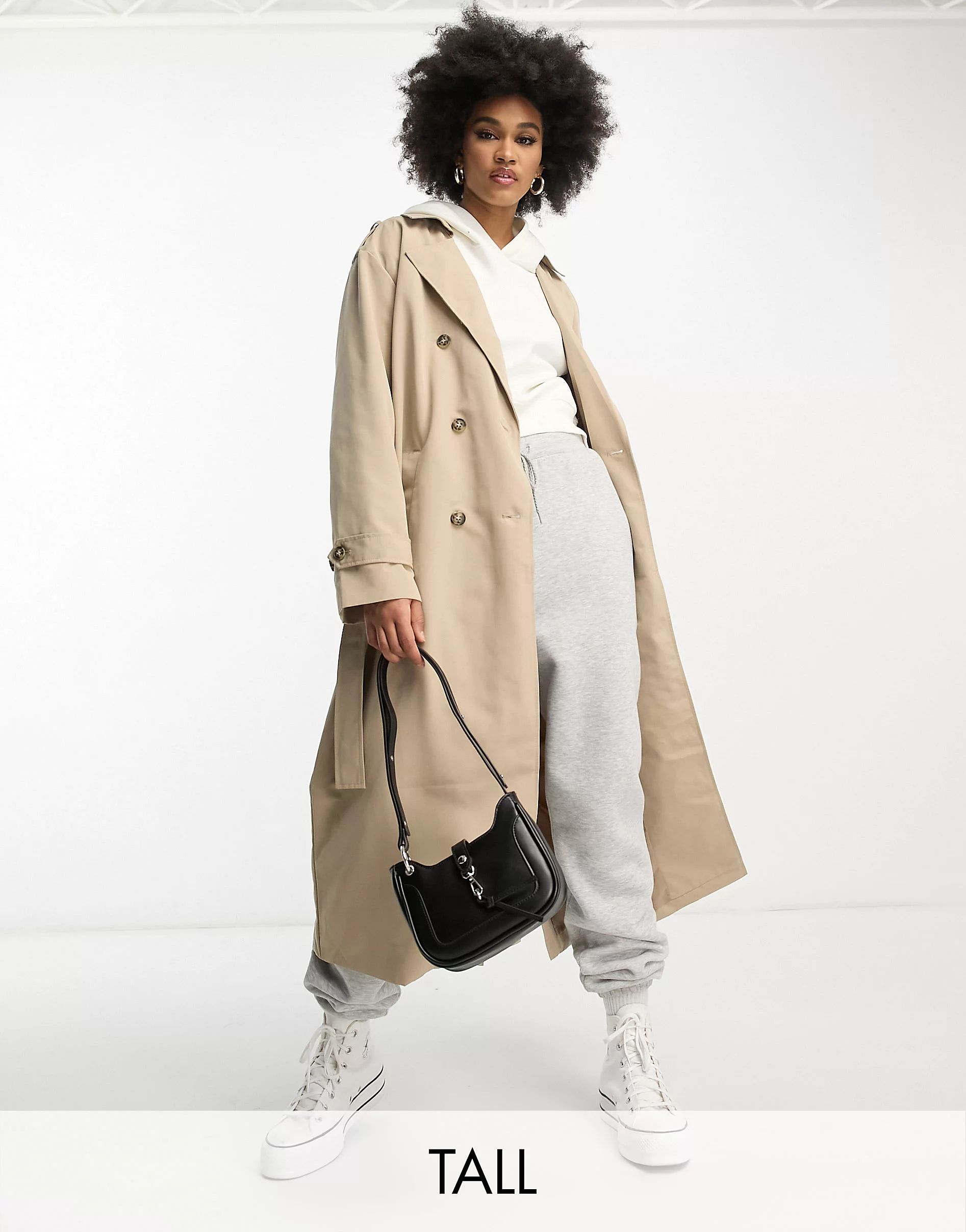 Vero Moda Tall longline belted trench coat in stone | ASOS (Global)