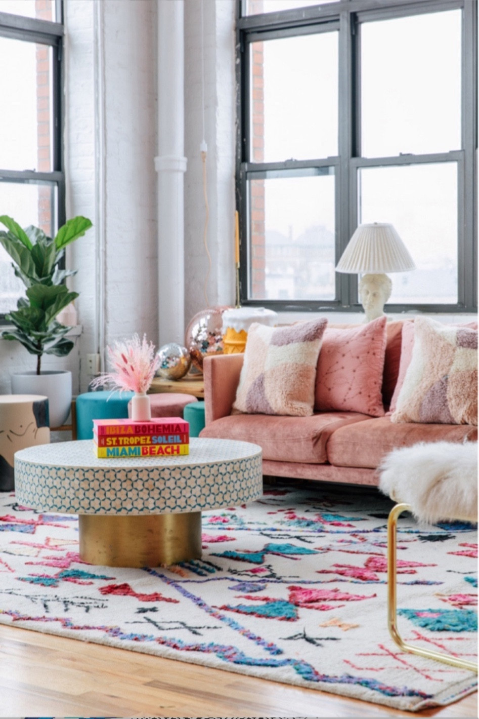 Velvet couch round coffee table colorful living room feminine living room 

#LTKHome
