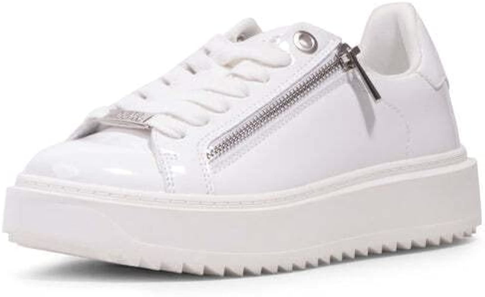 Steve Madden Catchme White Patent Rounded Closed Toe Lace Up Side Zipper Sneaker | Amazon (US)