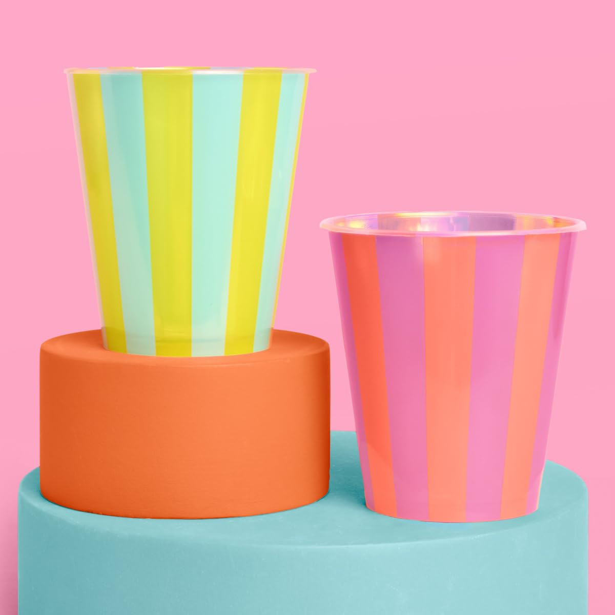 xo, Fetti Pink + Green Pool Party Plastic Cups | 16 pcs 12 oz | Summer Drinkware, Colorful Decora... | Amazon (US)