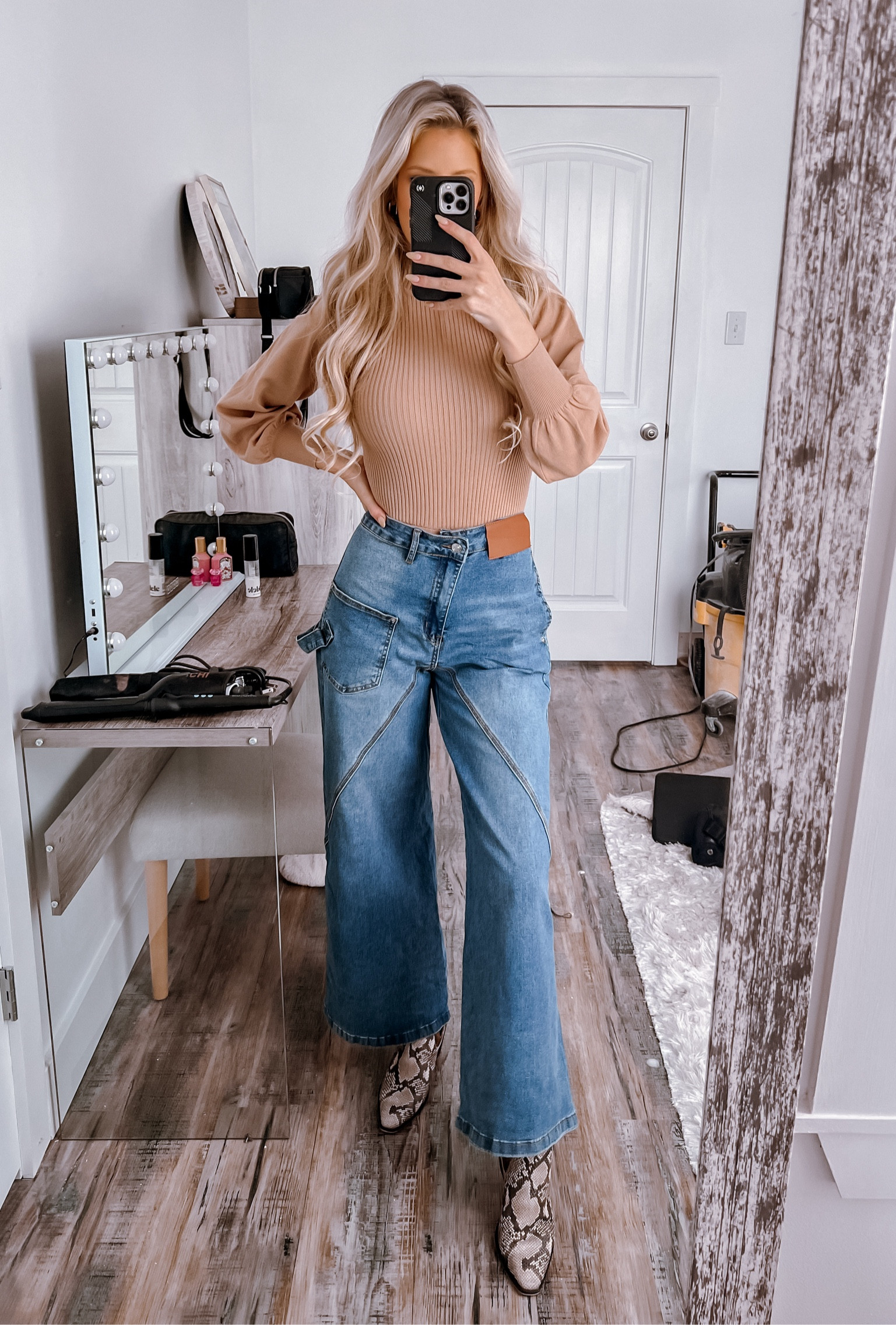 Free People Jeans DUPE from Amazon paired with the coziest turtleneck bodysuit and my go-to snakeskin boots! 

#LTKworkwear #LTKstyletip #LTKfindsunder50