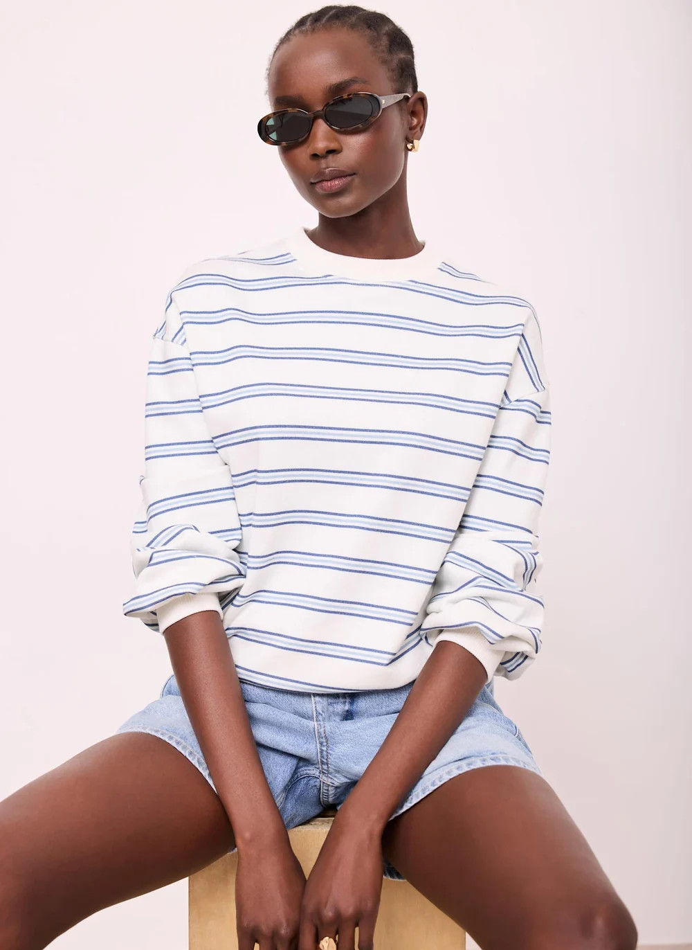 Blue Stripe Blouson Sweatshirt | Mint Velvet - US