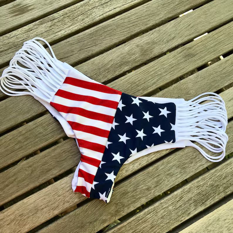 American Flag Strappy Scrunch Cheeky Bikini Bottoms | Etsy (US)