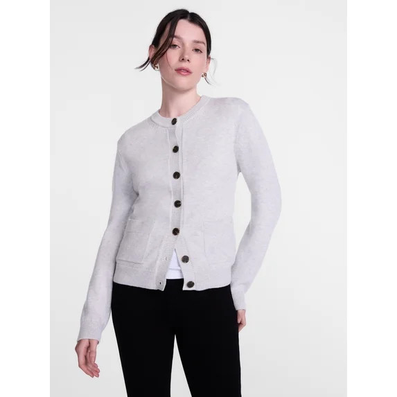 Scenario Women's Crewneck Cardigan with Patch Pockets, Lightweight, Sizes XS-XXXL | Walmart (US)