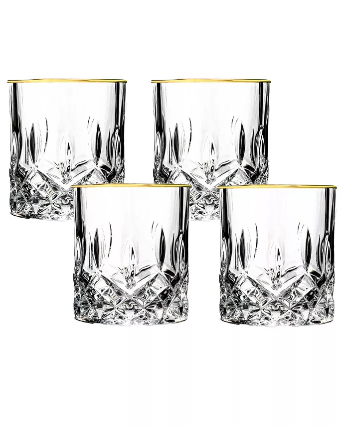 Opera Gold Collection 4 Piece Crystal Double Old Fashion Glass with Gold Rim Set | Macy's