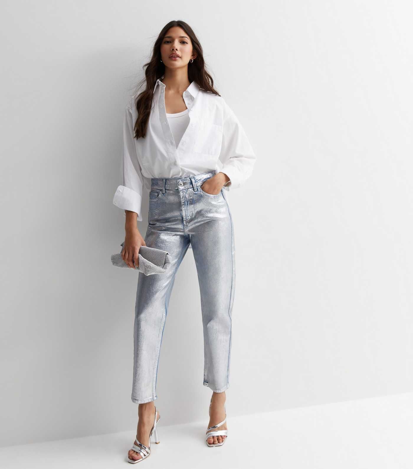 Blue Metallic Tori Mom Jeans | New Look | New Look (UK)