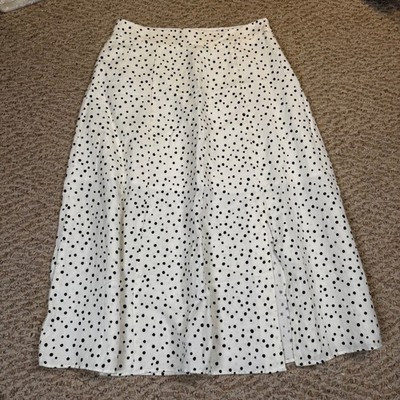 NWT LOFT Polka Dot Linen Blend Midi Skirt White Black Side Zip Slit Size 4 | eBay | eBay US