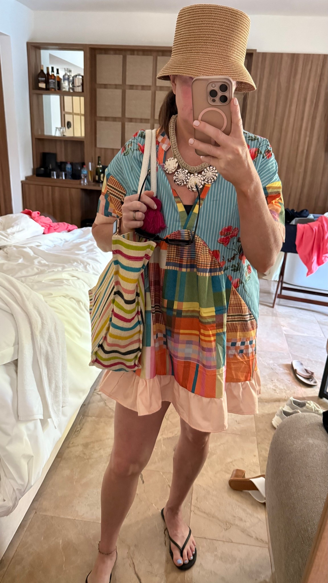 Beach vacation. Couples getaway. Caribbean trip. Winter to spring break. Dominican Republic all inclusive tropical  day at the pool outfit. Colorful swim coverup. Bucket hat weaved. Shell necklace. Comfortable flip flops. Perfect black control tummy one piece swimsuit. Supportive swim wear. Necklace is from a small boutique but it’s called Atlantic if you want to screenshot and google to find  

#LTKTravel #LTKSwim #LTKOver40