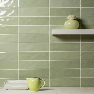 Countryside 3 in. x 10 in. Green Tint Gloss Ceramic Subway Wall Tile (5.6 sq. ft. / case) | The Home Depot