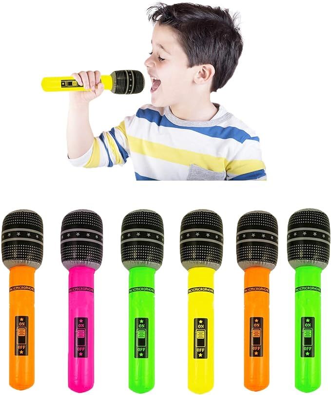 12 Pieces Inflatable Microphones - 80s 90s Party Favors Decorations Stage 9.8 Inch Plastic Colorf... | Amazon (US)