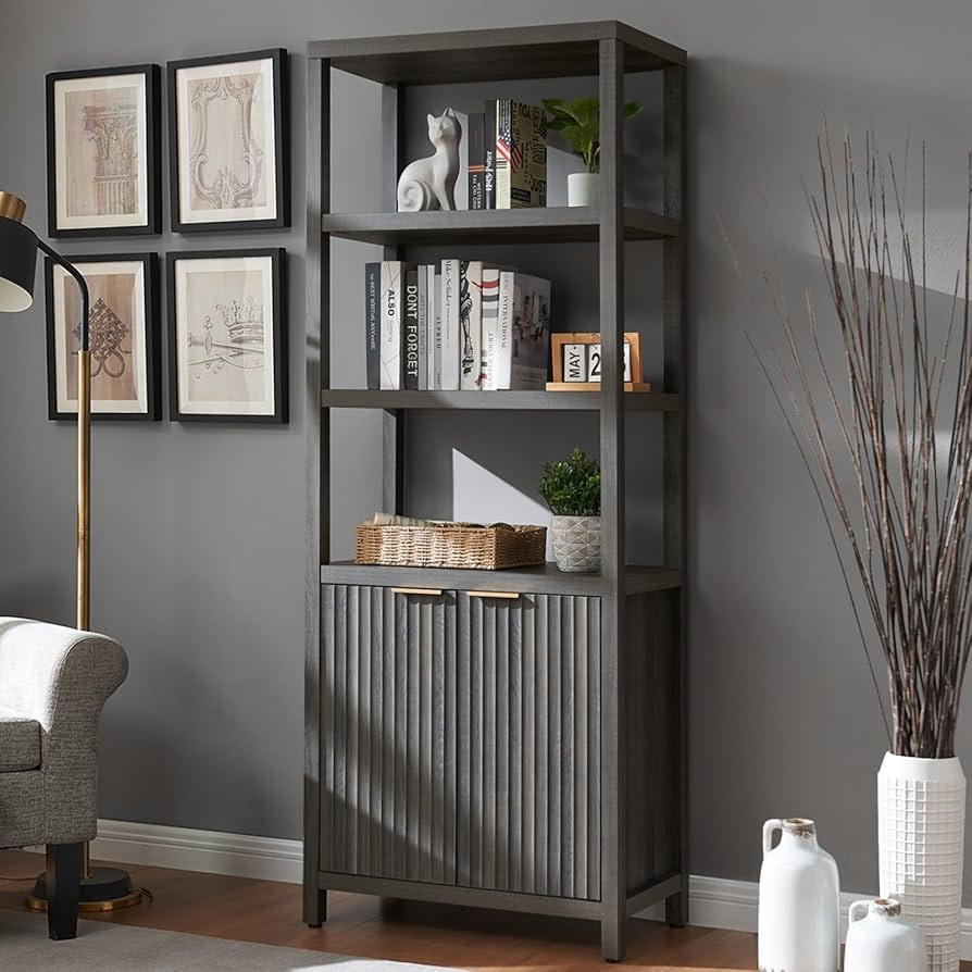 Oxford Bookshelf, Tall Book Shelf with Doors Cabinet, 5-Tier Bookcase, Large Wooden Bookshelves w... | Amazon (US)