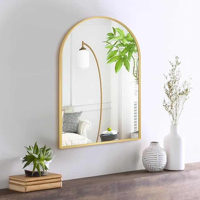 12x16 Inch Gold Small Arched Mirror for Bathroom, Brushed Metal Frame Arch Wall Vanity Decor Mirr... | Amazon (US)