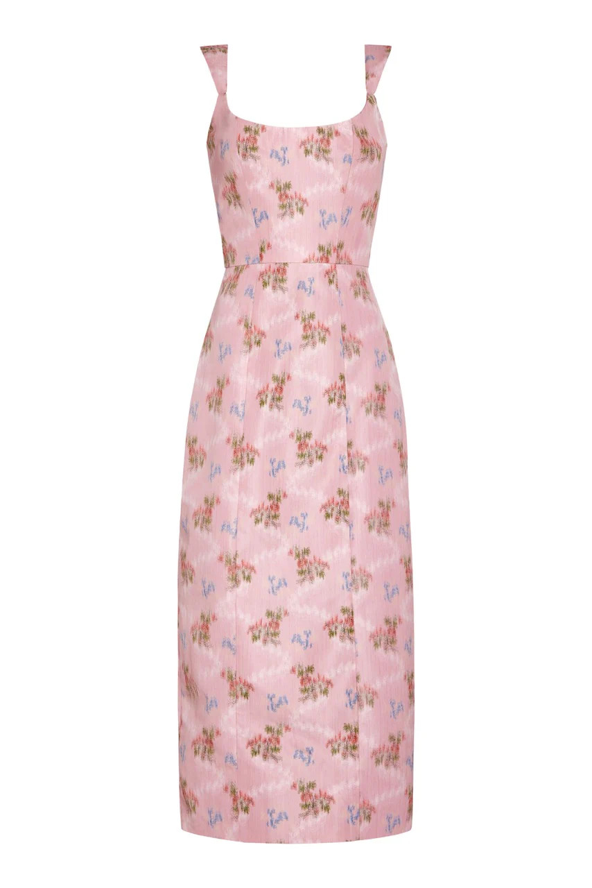 OTM Exclusive: Numa Pink Floral Ikat Corset Dress With Back Slit | Over The Moon