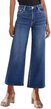 Genleck Women's Wide Leg Jeans – Trendy Cropped Loose Jeans High Waisted Stretchy Capri Denim P... | Amazon (US)