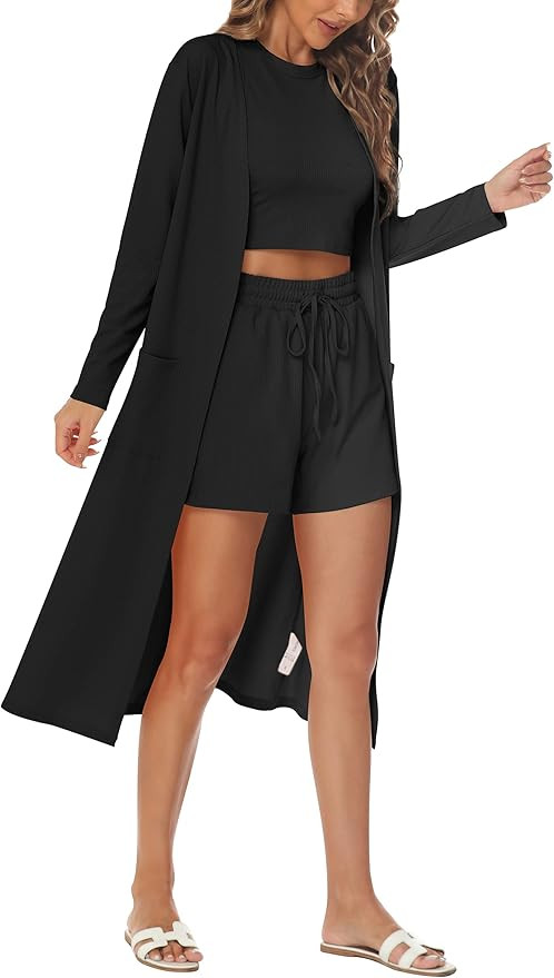 Lingswallow 2 Piece Women Lounge Sets - Sleeveless Crop Top and Shorts Waffle Lounge Set Tracksui... | Amazon (US)