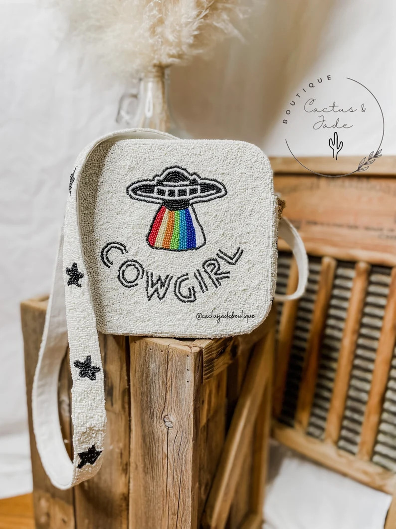 Space Cowgirl Beaded Crossbody Star Strap Box Bag or Clutch | Etsy | Etsy (US)