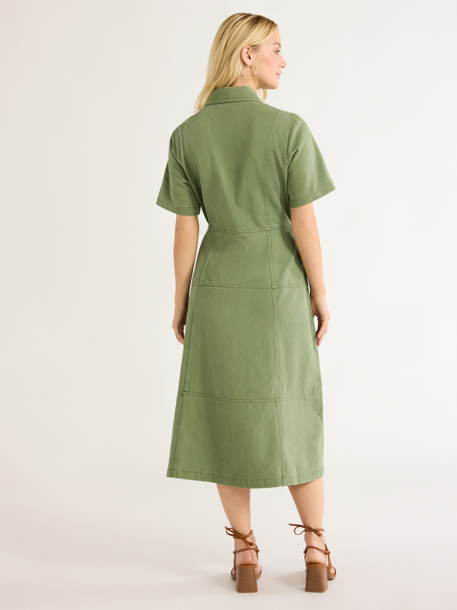 Free Assembly Women's Button Front Cotton Midi Dress with Short Sleeves, XS-XXL | Walmart (US)