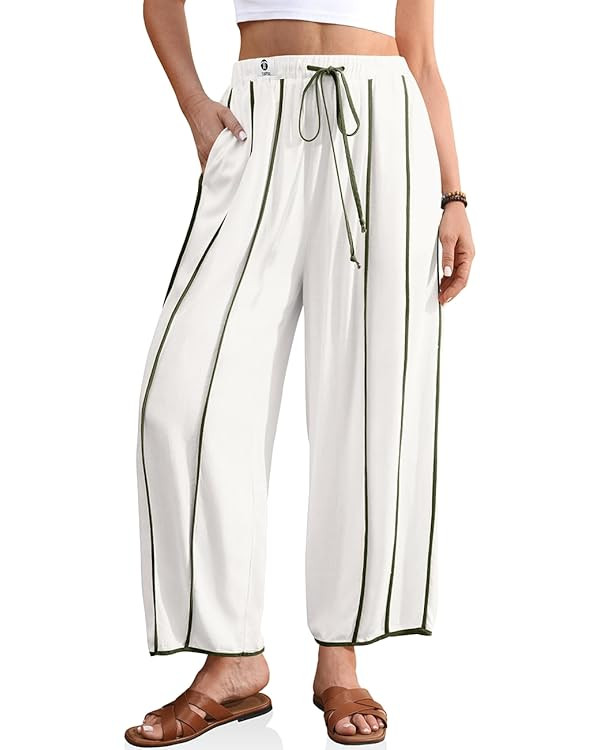 TARSE Womens Linen Harem Pants Loose Casual Wide Leg Summer Boho Beach Travel Vacation Palazzo Pa... | Amazon (US)