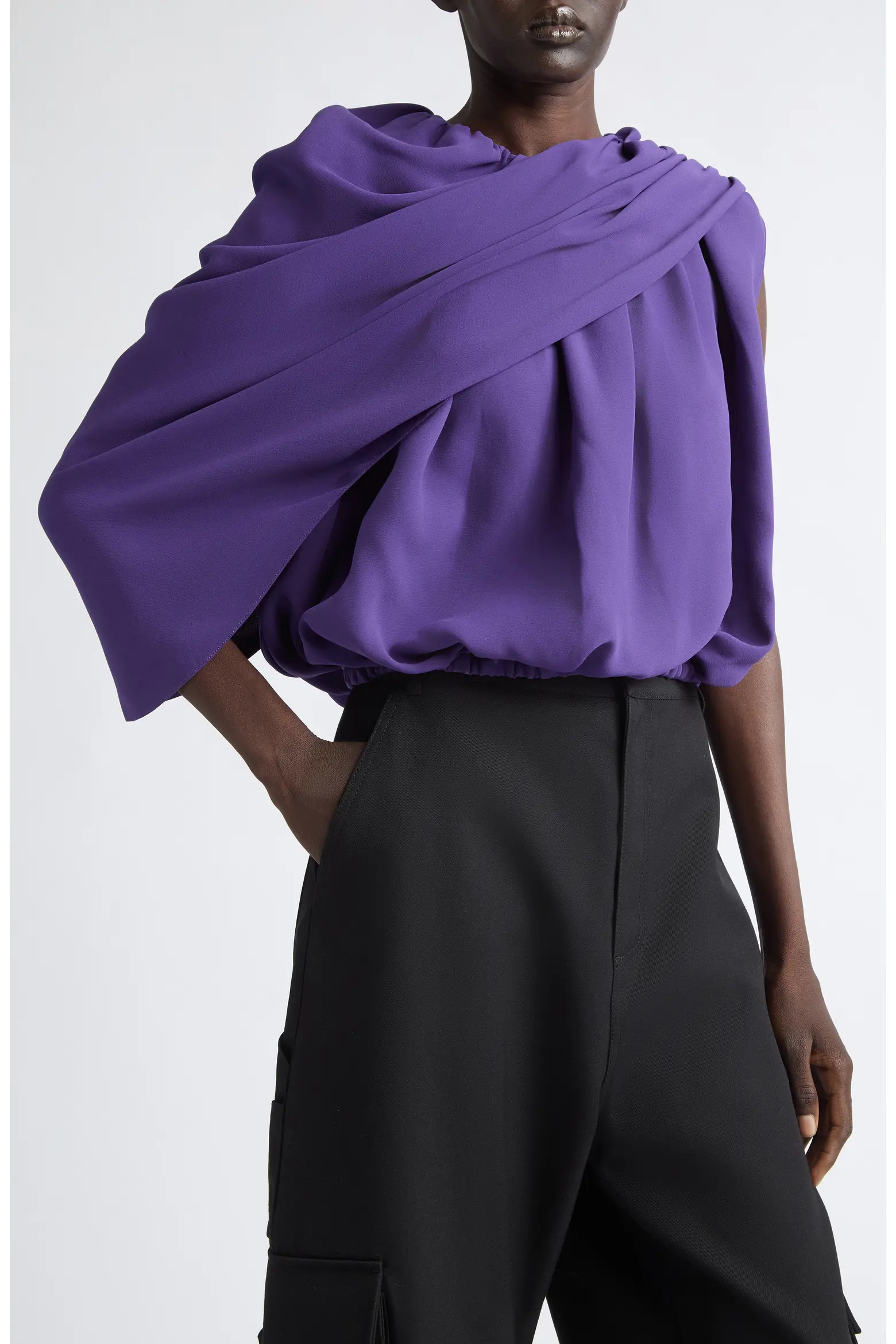 Balenciaga Asymmetric Silk Cady Cape Top (Women) | Nordstrom | Nordstrom