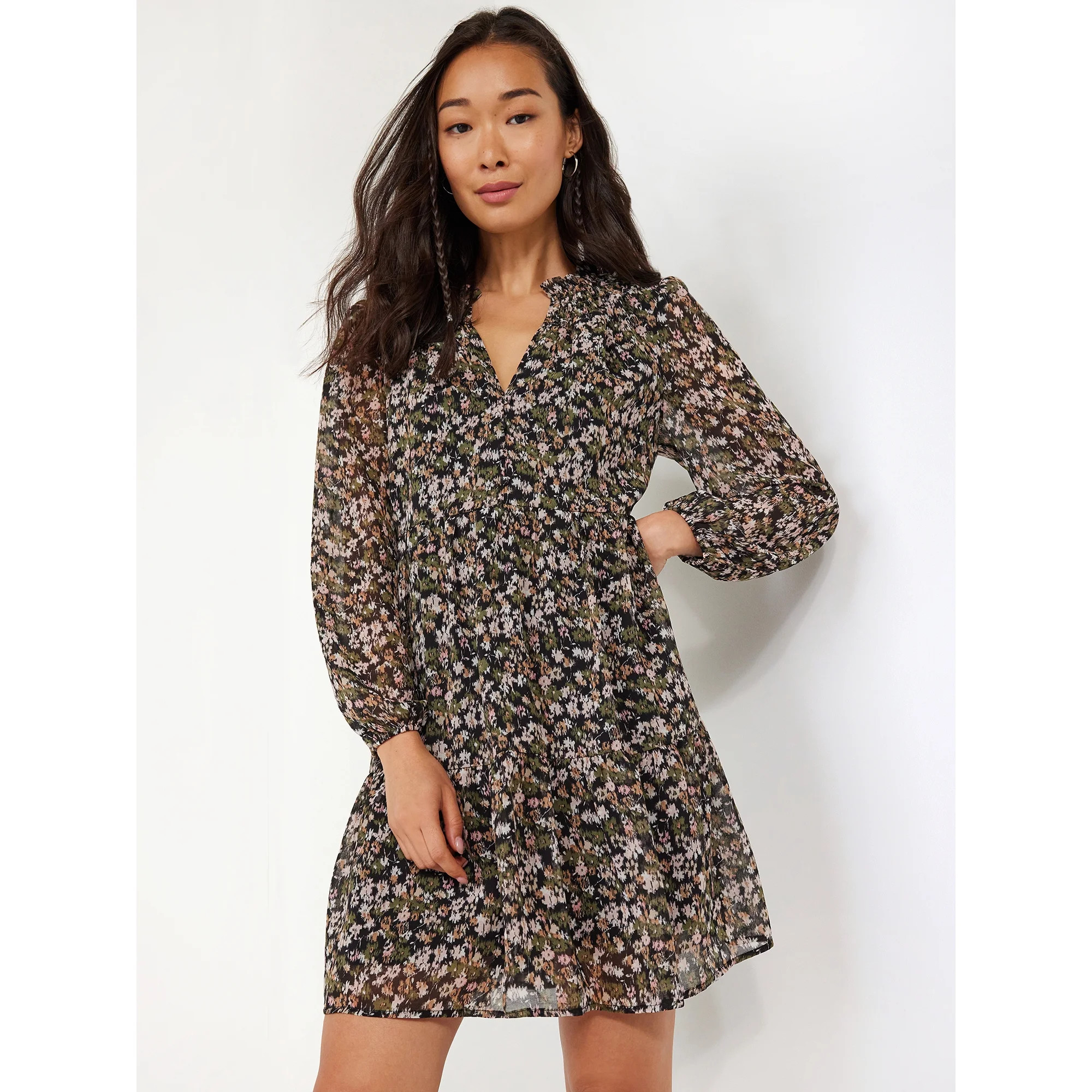 Time and Tru Women's Ruffle Neck Mini Dress, Sizes XS-XXXL | Walmart (US)