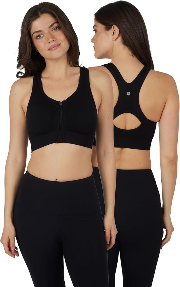 90 Degree By Reflex - Women's 2 Pack Front Zip Seamless Sports Bra | Amazon (US)