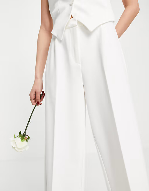 Y.A.S exclusive Bridal wide leg trouser co-ord in white | ASOS (Global)