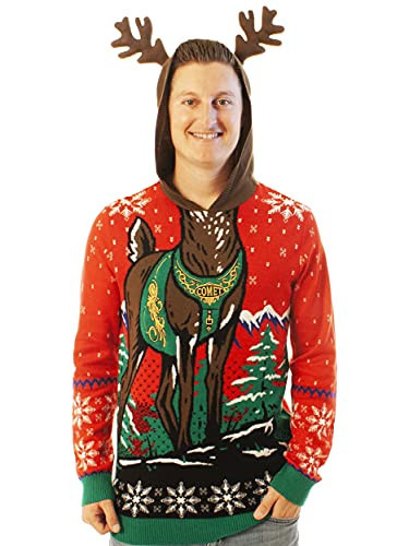 Ugly Christmas Party Unisex Ugly Christmas Sweater Reindeer Hoodie Red-Medium Reindeer Hoodie Red | Amazon (US)