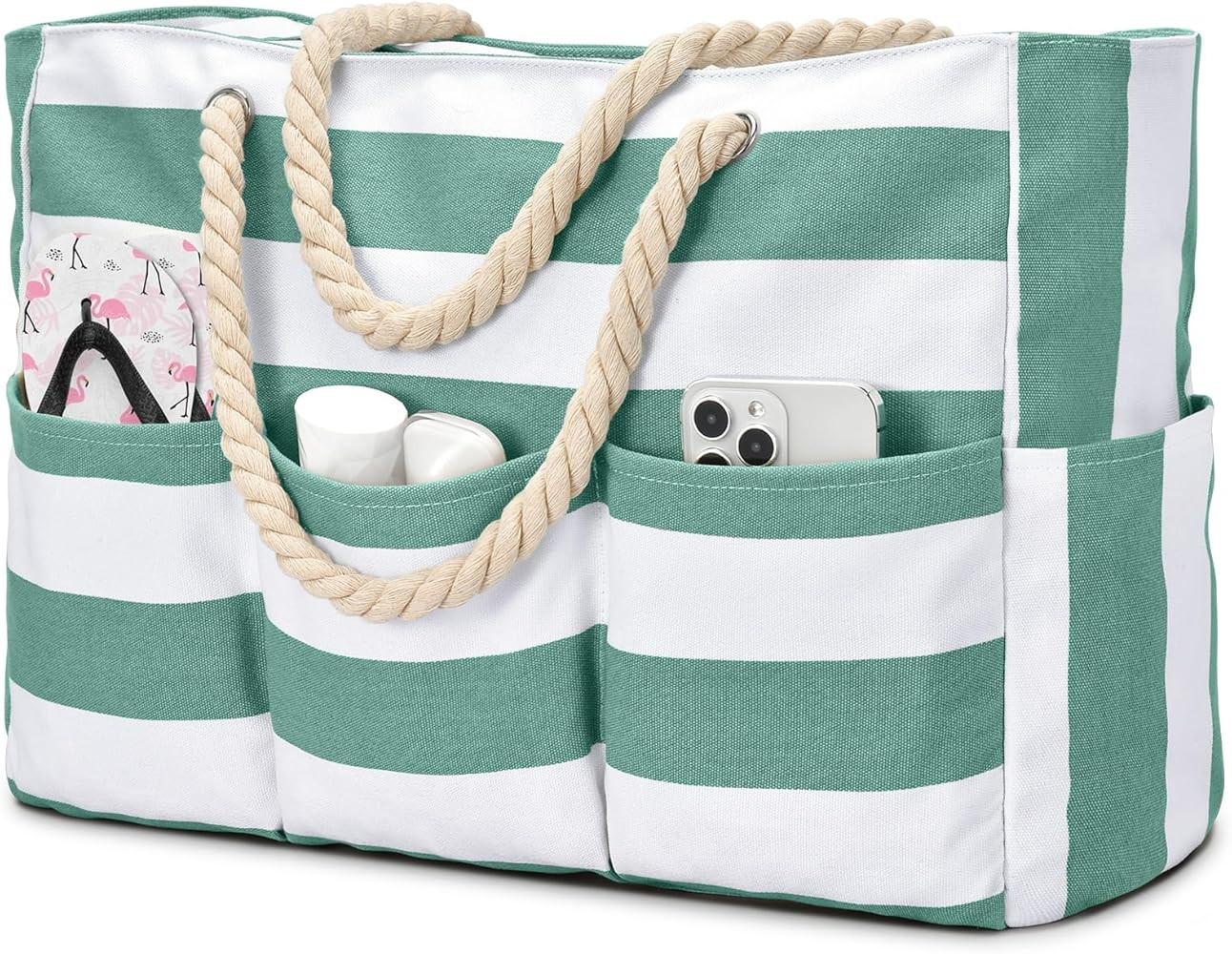 Becokan Beach Bags for Women Canvas Large Beach Tote Bag Zipper Waterproof Sandproof Foldable Swi... | Amazon (US)