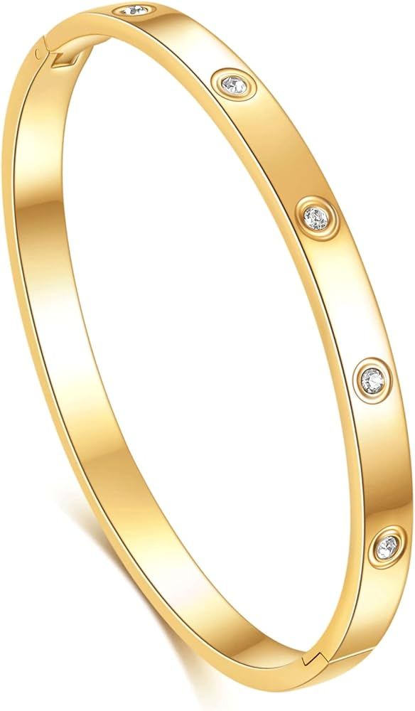 VQYSKO Love Friendship Bracelet Bangle Gold Rose Gold Silver with Cubic Zirconia Stones Stainless St | Amazon (US)