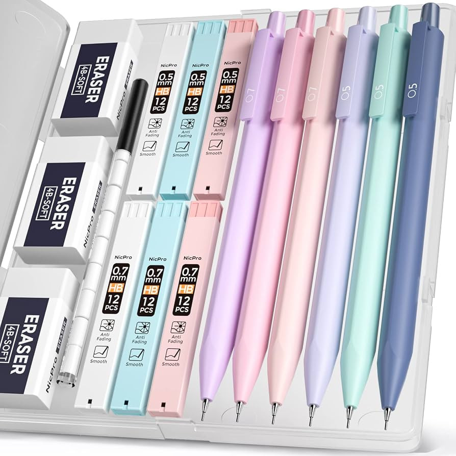 Nicpro 6PCS Pastel Mechanical Pencil Set, 0.5 & 0.7 mm with 6 Tubes HB Lead Refill, 3PCS Eraser a... | Amazon (US)
